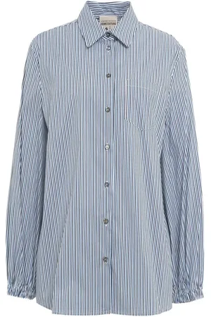 SEMICOUTURE Blouses & Shirts, Dames, Blauw, S, Katoen, Gestreept Katoenen Overhemd Blauw