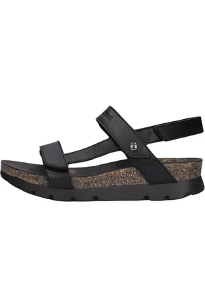 Panama Jack Schoenen, Dames, Zwart, 38 EU, Leer, Zwarte Sandaal Selma met Plateauzool