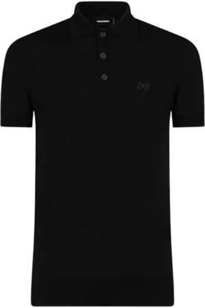 Dsquared2 Tops, Heren, Zwart, XL, Leer, Korte Mouw Gebreide Polo
