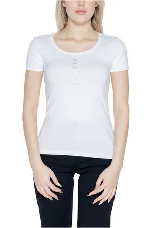 EA7 Tops, Dames, Wit, M, Katoen, Wit bedrukt T-shirt korte mouwen