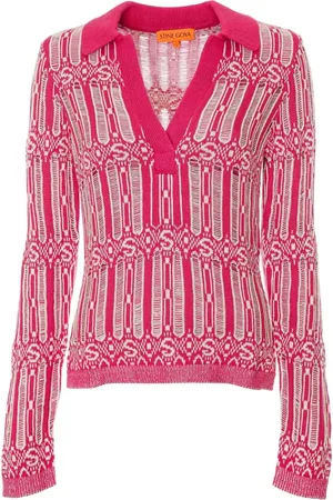 STINE GOYA Truien, Dames, Veelkleurig, L, Gebreide shirt met open kraag