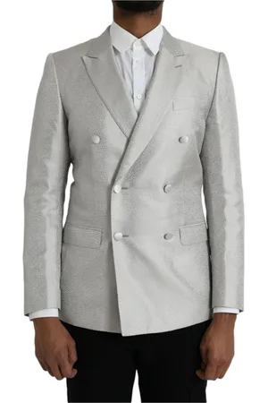 Dolce & Gabbana Jassen, Heren, Wit, S, Zijden Double-Breasted Blazer met Open Split