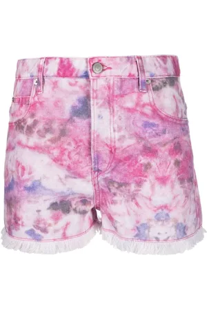 Isabel Marant Korte broeken, Dames, Veelkleurig, S, Katoen, Tie-Dye Frayed Mulberry Shorts