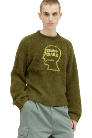 Brain Dead Truien, Heren, Groen, S, Logo Head Gebreide Trui