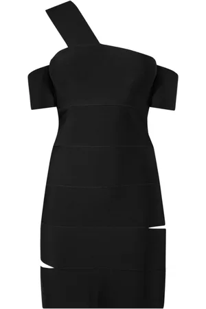 Alexander McQueen Kleedjes, Dames, Zwart, M, Mini Jurk met One-Shoulder en Cut-Out Detail