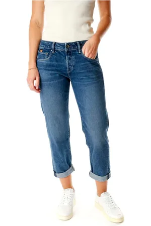 G-Star Jeans, Dames, Blauw, W27 L28, Denim, Cropped Boyfriend Fit Mid Waist Jeans