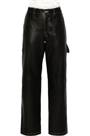Halfboy Broeken, Dames, Zwart, S, Leer, Zwarte werkersbroek van echt leer