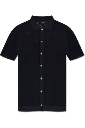 THEORY Tops, Heren, Blauw, S, Katoen, Poloshirt met opengewerkt patroon