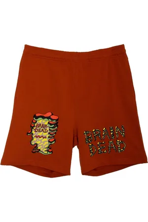 Brain Dead Korte broeken, Heren, Oranje, S, Elastische Taille Jersey Shorts