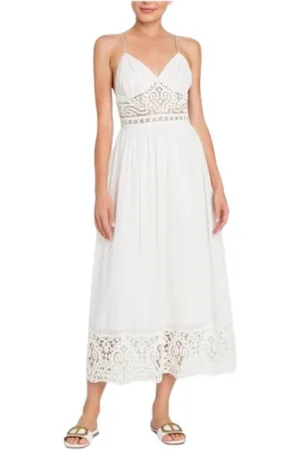 Twin-Set Kleedjes, Dames, Wit, M, Lange Crochet Fil Coupe Jurk
