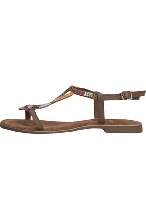 Lazamani Schoenen, Dames, Bruin, 36 EU, Suède, Taupe Beaded Sandaal met Enkelband