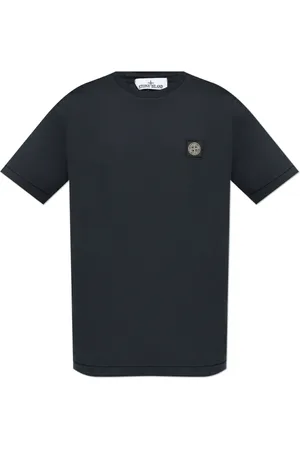 Stone Island Tops, Heren, Blauw, M, Katoen, T-shirt met Logo Patch