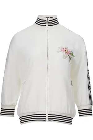 Dolce & Gabbana Sweatshirts & Hoodies, Dames, Wit, M, Katoen, Geborduurde Rits Sweater