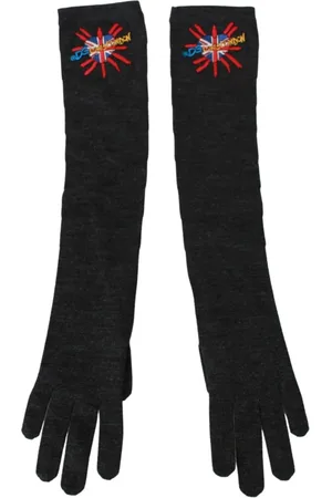 Dolce & Gabbana Accessoires, Dames, Zwart, ONE Size, Wol, Grijze Geborduurde Wolhandschoenen