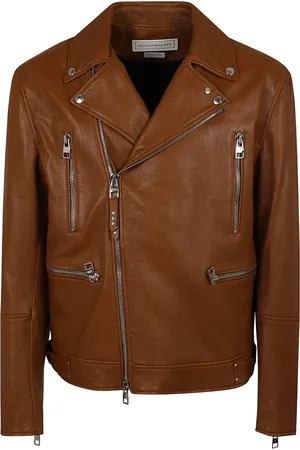 Alexander McQueen Jassen, Heren, Bruin, M, Leer, Bruine Leren Bikerjas