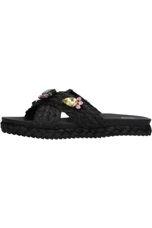 Bibi Lou Schoenen, Dames, Zwart, 38 EU, Leer, Zwarte Platformslipper met Strass Stenen