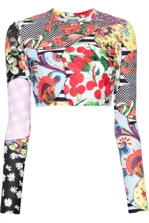 Moschino Tops, Dames, Veelkleurig, S, Polyester, Patchwork Cropped Top
