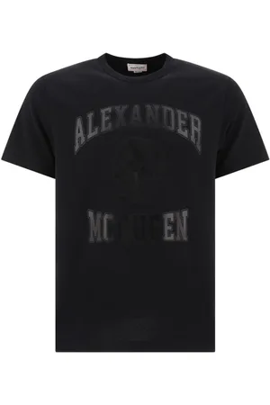 Alexander McQueen Tops, Heren, Zwart, L, Katoen, Zwart T-shirt met Logo en Schedel
