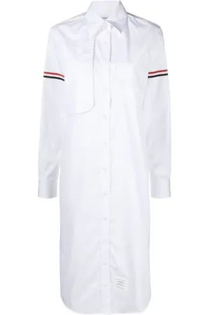 Thom Browne Kleedjes, Dames, Wit, S, Katoen, Witte katoenen jurk met RWB-streep