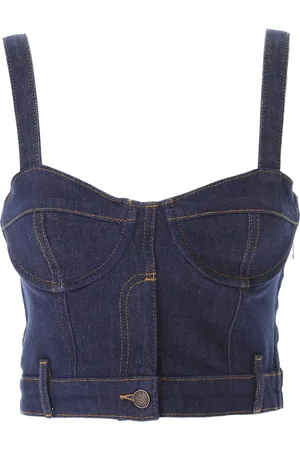Moschino Tops, Dames, Blauw, L, Denim, Denim Crop Top