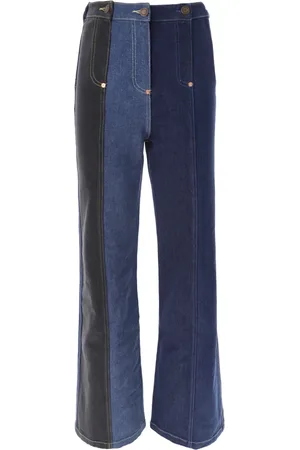 Moschino Jeans, Dames, Blauw, M, Denim, Patchwork Flare Denim Jeans