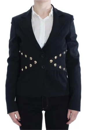 Exte Jassen, Dames, Zwart, M, Zwart Gouden Knoop Blazer Jas