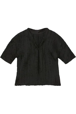 Rodebjer Blouses & Shirts, Dames, Zwart, S, Gestructureerde V-hals Blouse met Rits Detail