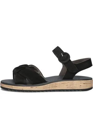 Paul Green Schoenen, Dames, Zwart, 38 EU, Suède, Zwarte Suède Sandaal met Kurkzool