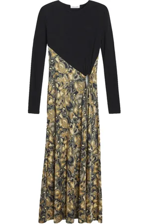 Rodebjer Kleedjes, Dames, Veelkleurig, M, Rayon, Gemarmerde Midi Jurk met Schouderkussens