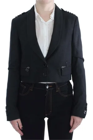 Exte Jassen, Dames, Zwart, S, Leer, Gouden Studs Kort Jack