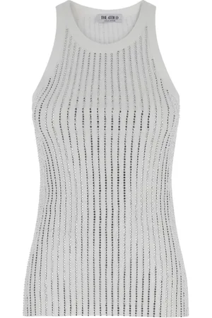 The Attico Tops, Dames, Wit, S, Witte Tanktop met Strass Versiering