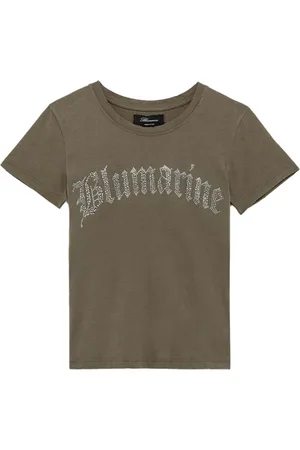 BLUMARINE Tops, Dames, Grijs, M, Katoen, Kristal-Verfraaid Logo-Detail T-Shirt