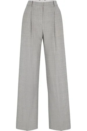 HUGO BOSS Broeken, Dames, Grijs, L, Wol, Prince of Wales Broek
