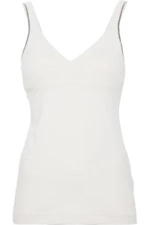 Brunello Cucinelli Tops, Dames, Wit, M, Katoen, Tanktop met kettingdetail