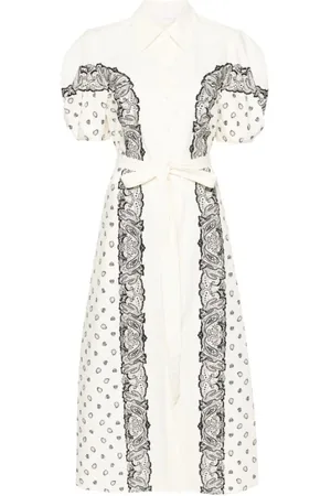 Chloé Kleedjes, Dames, Wit, M, Katoen, Bandana Print Midi Overhemdjurk