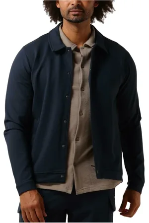 Pure Path Jassen, Heren, Blauw, M, Heren Overshirt met Drukknopen en Frontprint