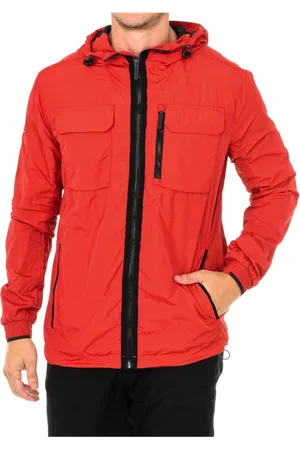 Superdry Jassen, Heren, Rood, L, Polyester, Rode Waterdichte Jas met Capuchon