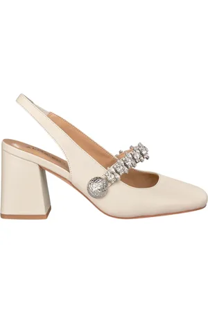 Alma en Pena Schoenen, Dames, Wit, 38 EU, Leer, Vierkante hak damesschoenen met strass detail