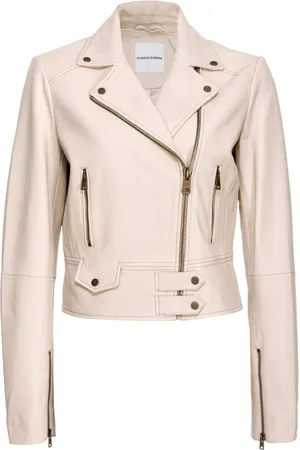 Pinko Jassen, Dames, , S, Katoen, Leren Bikerjack met Metalen Details