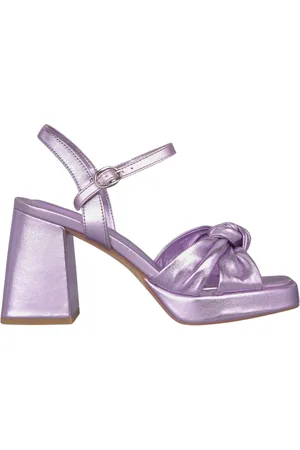 Alma en Pena Schoenen, Dames, Paars, 40 EU, Leer, Sandaal met Vierkante Blokhak en Knoop