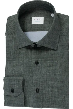 Xacus Overhemden, Heren, Groen, L, Leer, Franse Kraag Casual Overhemd