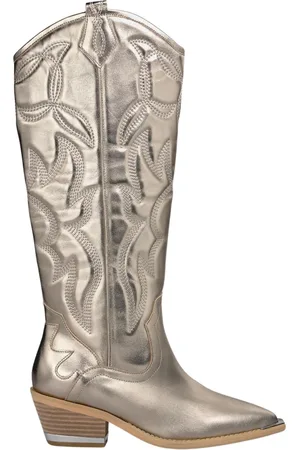 Alma en Pena Schoenen, Dames, Geel, 38 EU, Leer, Geborduurde platte laars