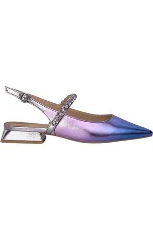 Alma en Pena Schoenen, Dames, Paars, 39 EU, Leer, Platte Slingback Schoen met Kristallen