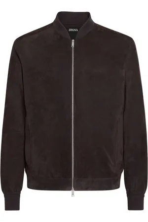 Ermenegildo Zegna Jassen, Heren, Bruin, M, Suède, Bruine Bomberjack met Gebreide Randen