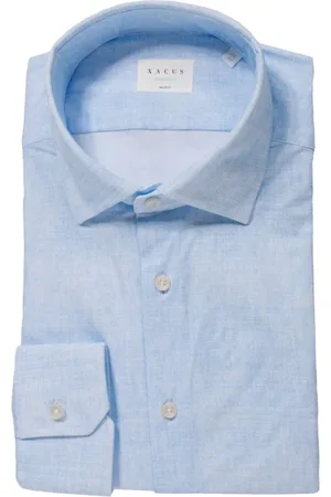 Xacus Overhemden, Heren, Blauw, M, Leer, Frans Kraag Casual Overhemd