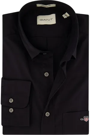 GANT Overhemden, Heren, Zwart, XL, Katoen, Casual Zwart Overhemd Regular Fit Lange Mouw