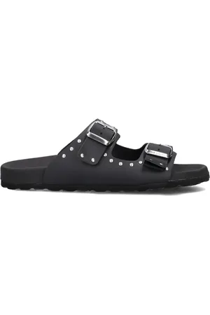 Lina Locchi Schoenen, Dames, Zwart, 41 EU, Studded Double Buckle Slippers