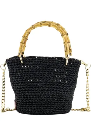 Chica London Tassen, Dames, Zwart, ONE Size, Bamboe, Handgemaakte Raffia Tas met Bamboe Handvatten