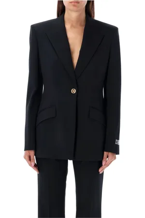 VERSACE Jassen, Dames, Zwart, M, Wol, Zwarte op maat gemaakte blazerjas