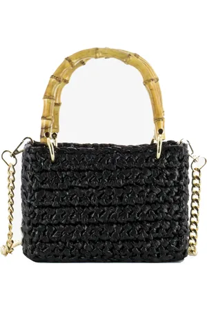 Chica London Tassen, Dames, Zwart, ONE Size, Bamboe, Gehaakte Handtas Meteora Klein Zwart